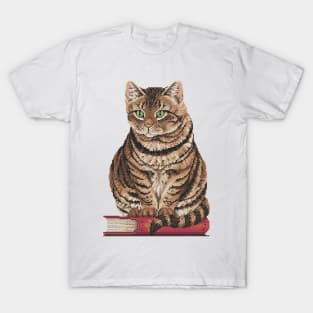 Cat Sitting On A Book Cross Stitch T-Shirt